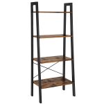 VASAGLE Industrial Ladder, 4-Tier Bookshelf, Storage Rack Shelf Unit,  Bathroom, Living Room, Wood Look Accent Furniture Metal Frame ULLS44X,  Rustic Brown