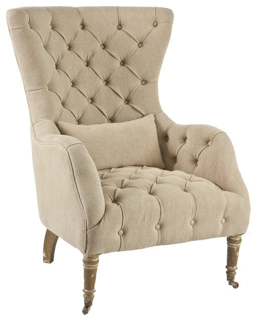 Olivia Large Tufted Washed Hemp Wing Back Arm Chair