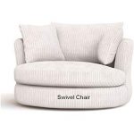 Large Swivel Round Cuddle Chair Fabric Chenille Leather Designer Scatter  Cushions (Cream)