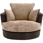 Large Swivel Round Cuddle Chair Fabric Corduroy Chenille Leather Designer  Scatter Cushions (Brown)