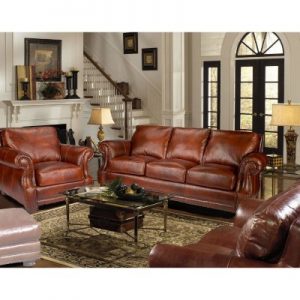 Bristol Top-Grain Vintage Leather Craftsman Living Room Set