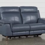 Moana Blue Leather Dual Power Reclining Loveseat With Usb | Living Spaces