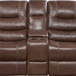 Veneto Brown Leather Reclining Console Loveseat - Leather Loveseats (Brown)