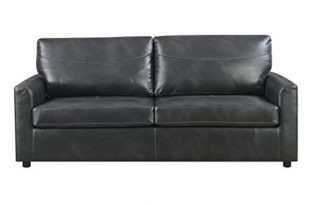 Emerald Home Slumber Charcoal Sleeper Sofa with Faux Leather Upholstery And  Gel Foam Mattress