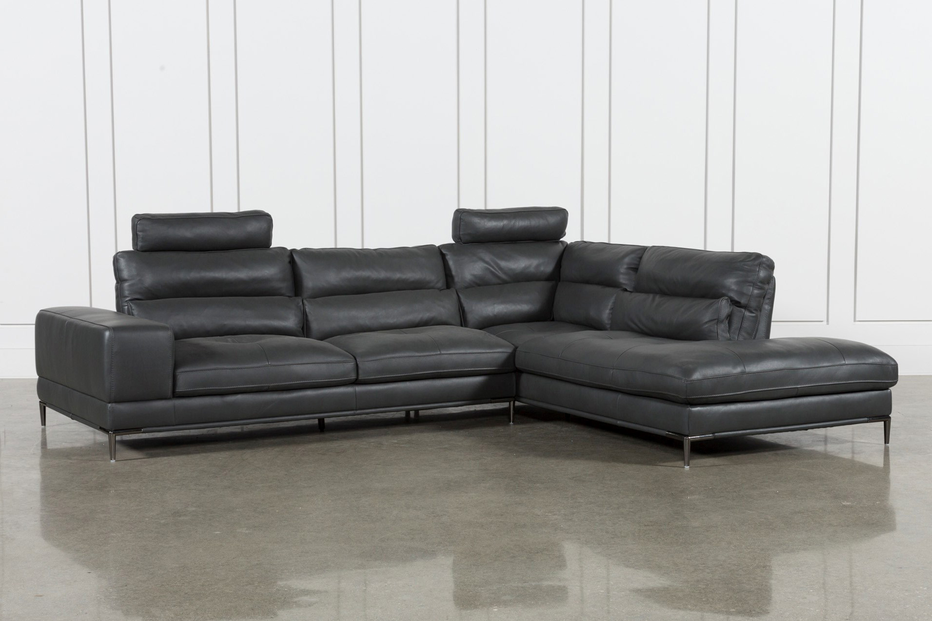 Tenny Dark Grey 2 Piece Raf Chaise Sectional W/2 Headrest | Living Spaces