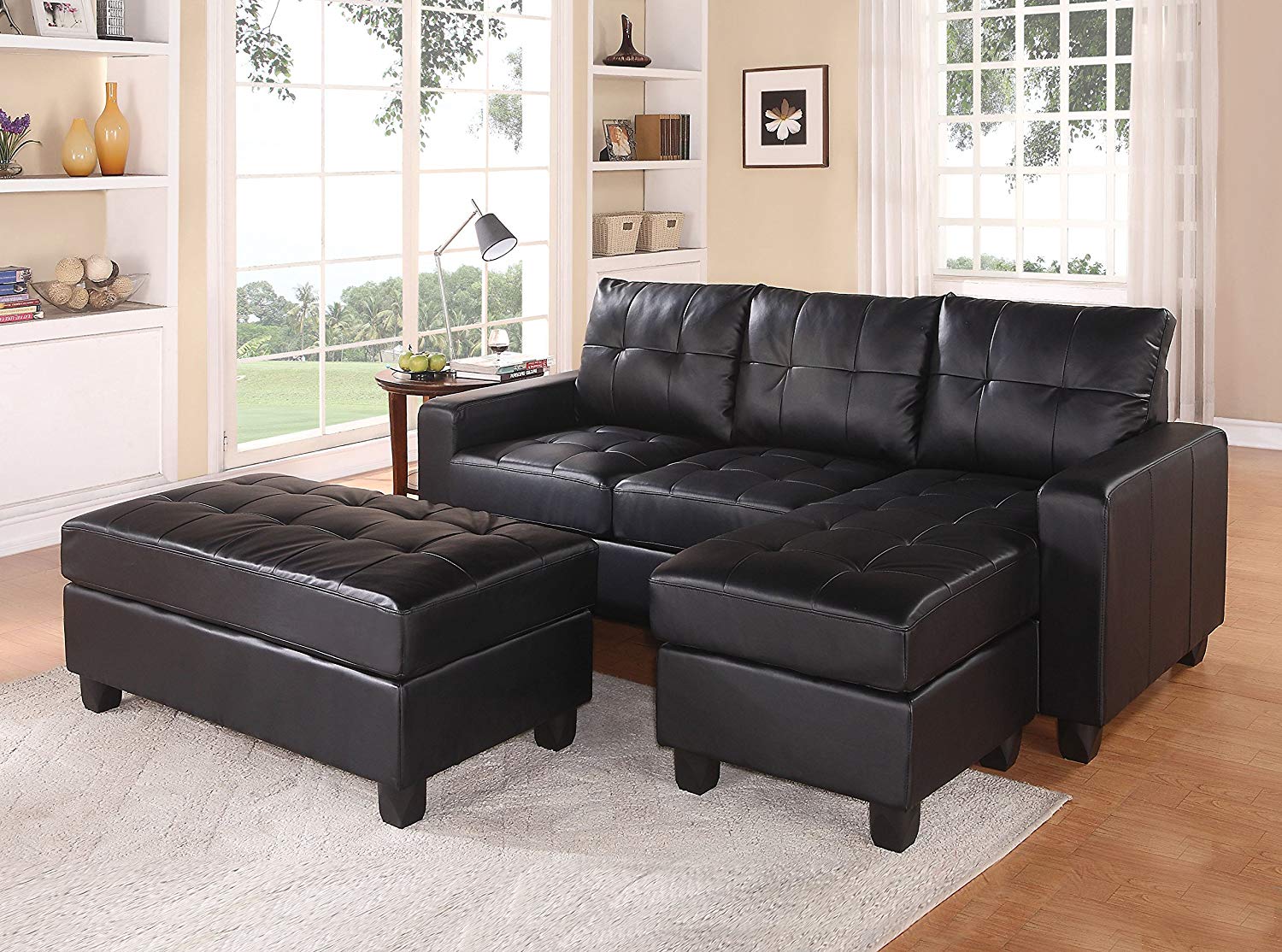 Traveller Location: ACME Lyssa Black Bonded Leather Sectional Sofa with Reversible  Chaise and Ottoman: Kitchen & Dining
