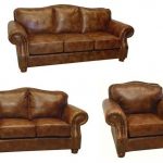 Brandon Distressed Whiskey Italian Leather Sofa, Loveseat and Chair