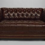 couch, Loveseat Tufted Brown Leather Rectangular Shape Of Modern Design Her  Feet Brown Round Wood