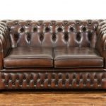 SOLD - Chesterfield Tufted Brown Leather Vintage Scandinavian Loveseat -  Harp Gallery