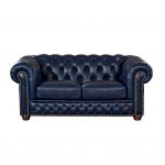 Tuscon Blue Leather Tufted Loveseat