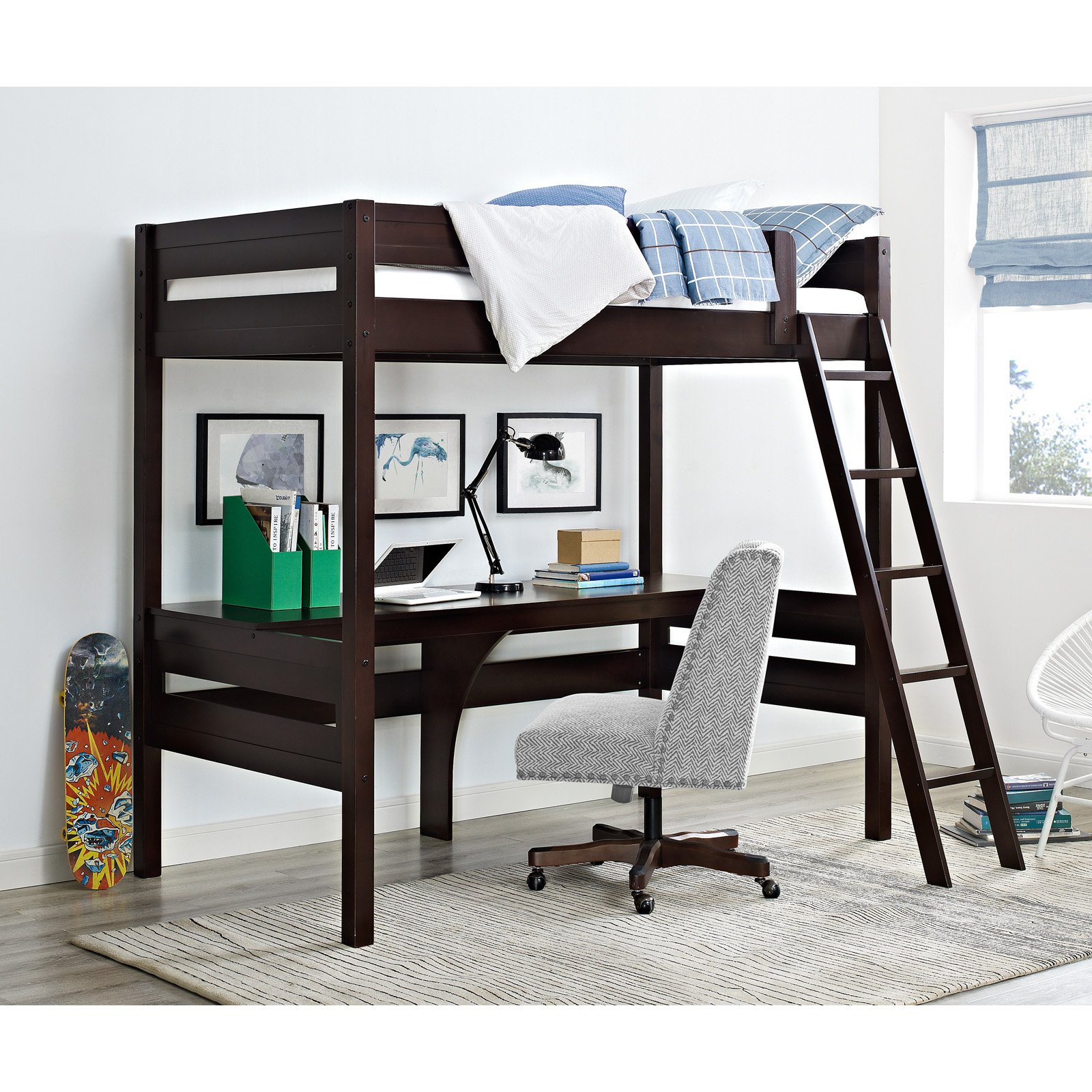 Dorel Living Harlan Twin Wood Loft Bed with Desk, Multiple Colors -  Traveller Location