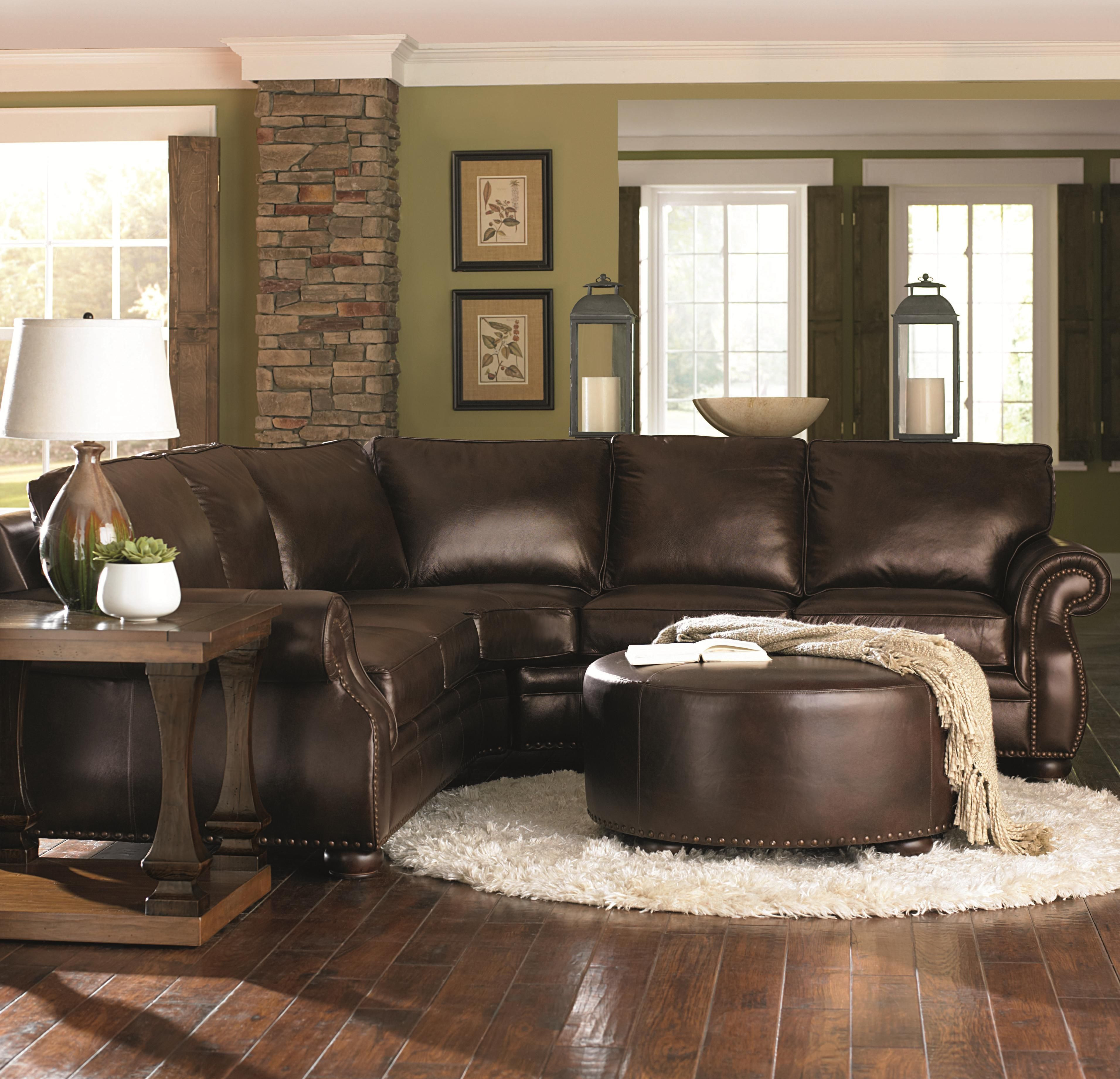 Chocolate Brown Leather Sectional W Round Ottoman Love Love Love Recent  Leather Couch Decorating Ideas Living Room