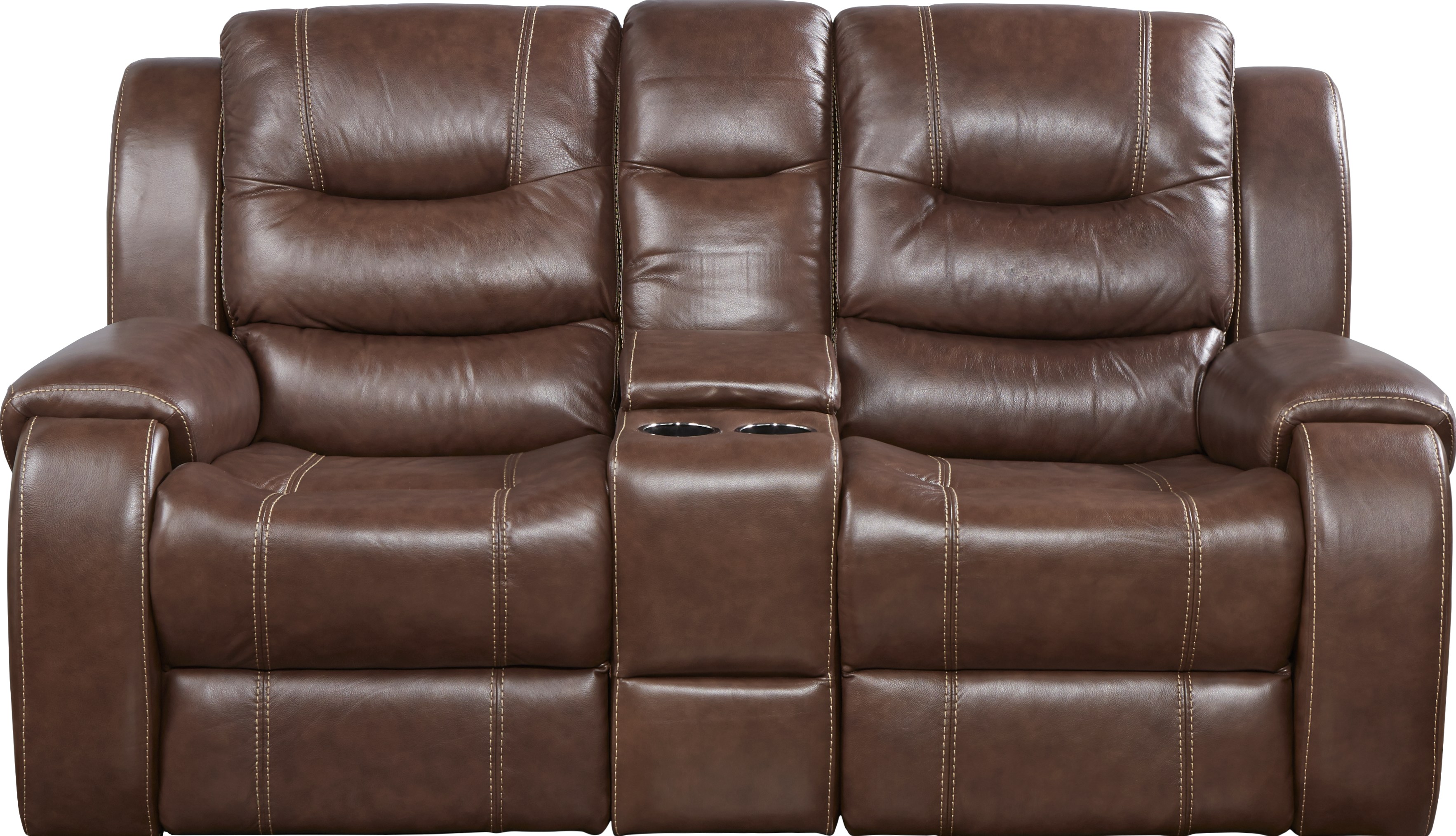 Veneto Brown Leather Reclining Console Loveseat - Leather Loveseats (Brown)