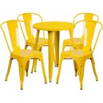 24' Round Yellow Metal Indoor-Outdoor Table Set with 4 Cafe Chairs CH