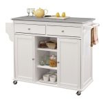 ACME Tullarick Stainless Steel Top Mobile Kitchen Island in White - 98307