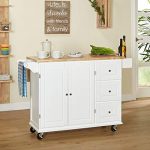 Kitchen Islands on Wheels Drop Leaf Utility Cart Mobile Breakfast Bar With  Storage Drawers Towel and