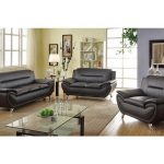 Mina Modern Black Leather Sofa Set