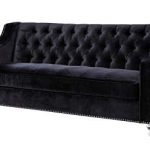 Iconic Home Dylan Modern Tufted Black Velvet Sofa with Silver Nail Head  Trim & Round Acrylic