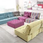 U shaped Alice modular sofa clockwise in blue, grey, pink, mixed stripe,