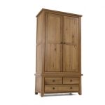 View from front side angle of the 2 door 3 drawer natural oak Cashel  wardrobe
