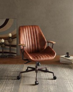 Add an edgy industrial style to your home office with the Hamilton Leather Office  Chair. This swivel and adjustable chair has a top grain leather upholstery