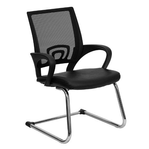 Flash Furniture Black Mesh Side Reception Chair with Leather Seat and Sled  Base