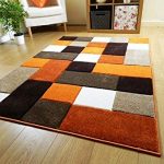 New Modern Designer Rug Thick Burnt Orange Brown Cream Square Design Carpet  (120x170cm): Traveller Location.uk: Kitchen & Home