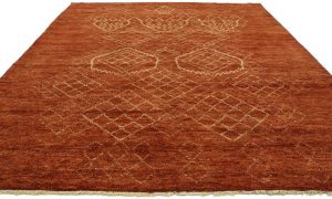 Mid-Century Modern Contemporary Moroccan Style Burnt Orange Rug with Tribal  Design For Sale