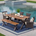 Ozark Outdoor 6-Piece Rectangle Wicker Wood Dining Set with Cushions by  Christopher Knight Home
