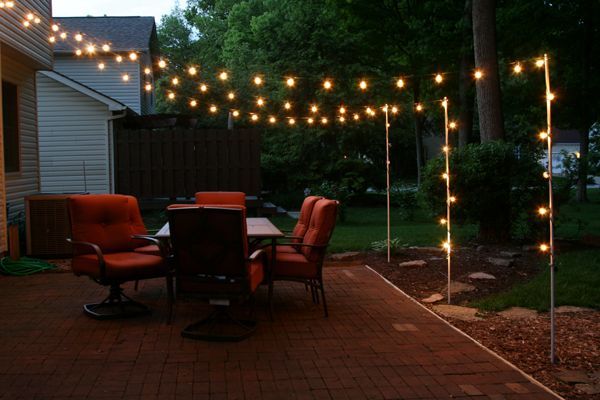 support poles for patio lights made from rebar and electrical