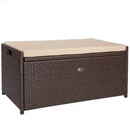 Barton Outdoor Storage Bench Rattan Style Deck Box Wicker Patio Furniture  Water Resistance w/Seat