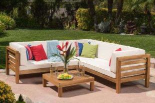Oana Teak Finish 4-Piece Wood Outdoor Sectional Set with Beige Cushions