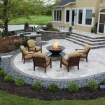 stairs, firepit, paver patio with travertine, Back Yards, Patio
