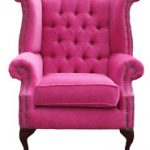 Chesterfield Armchair Queen Anne High Back Fireside Wing Chair Pink Fabric
