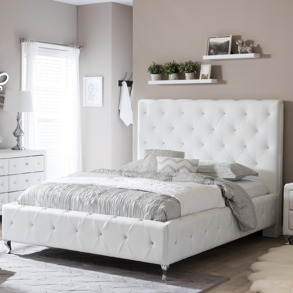 Baxton Studio Stella Transitional White Faux Leather Upholstered Queen Size  Bed-28862-4285-HD - The Home Depot