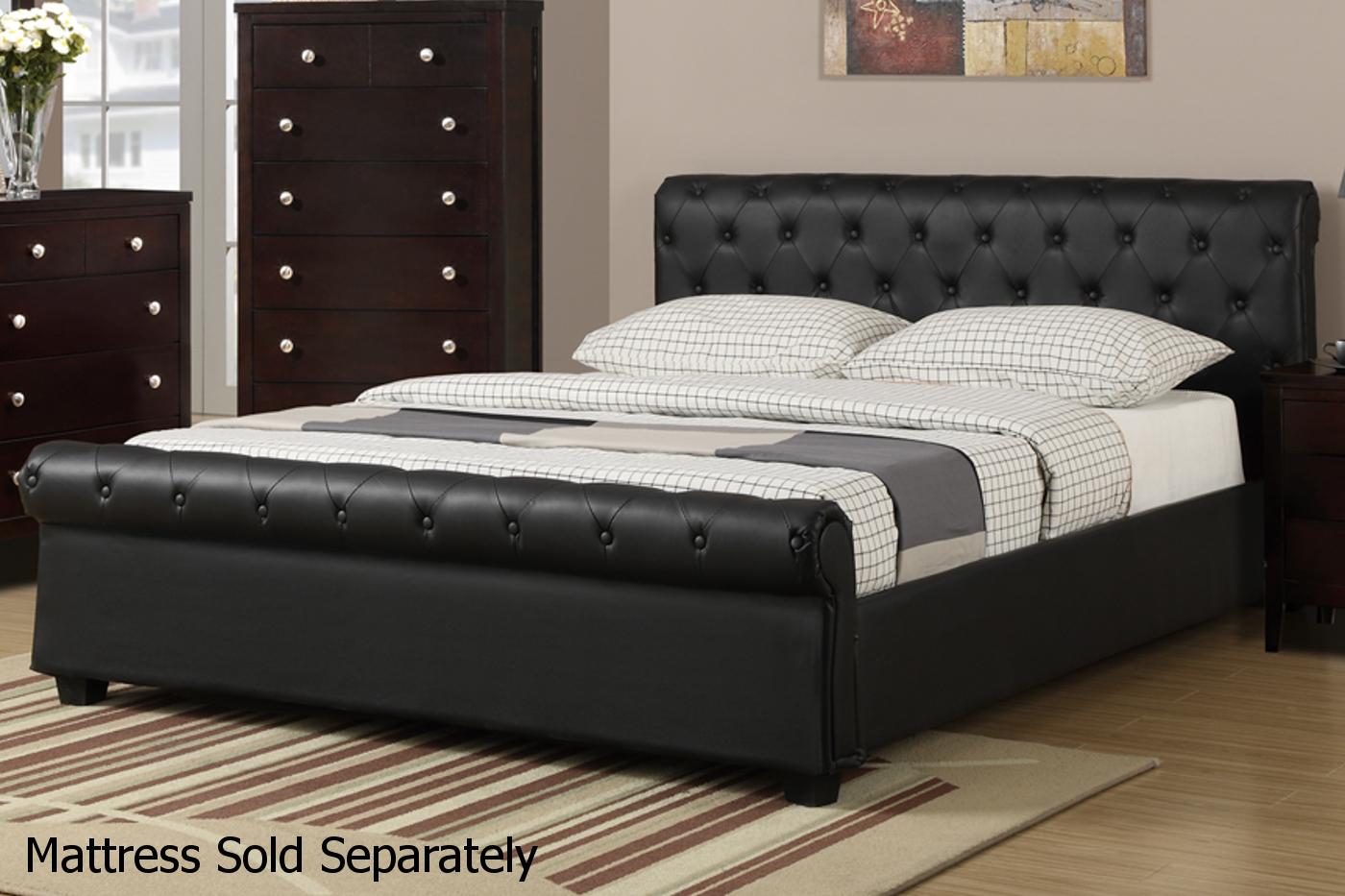 Black Leather Queen Size Bed - Steal-A-Sofa Furniture Outlet Los Angeles CA