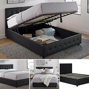 Image is loading Queen-Size-Bed-Frame-With-Shoe-Storage-Tufted-