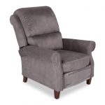A power shot image showing the Ashtown plush grey suede fabric reclining  armchair.