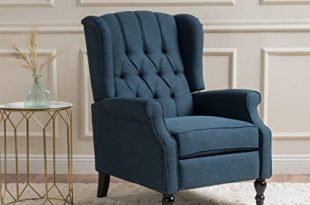 GDF Studio | Elizabeth | Button-Tufted Fabric Recliner Arm Chair | in Dark  Blue