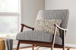 Carson Carrington Granite Grey Fabric Mid Century Wooden Rocking Chair