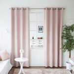 L Pink Linen Print Room Darkening Curtain Panel (2