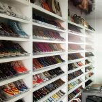 Colorful sneakers line the shoe closet of Elton John and David Furnishs Los  Angeles home.