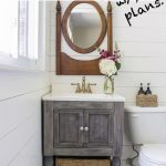 Tutorial for how to build a small bathroom vanity with turned legs from  Osborne Wood and a lower shelf. Also featuring Delta Faucet. Free download  of plans.