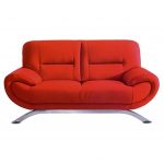 Small Modern Loveseat Red Rectangular Shape Comfortable To Sit Two Man  Foot Arched Chrome