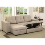 Furniture of America Living Room Small Sectional Sofa w Storage Reversible  Chaise Pull Out Bed Sleeper Ivory Fabric Contemporary US Made Sectionals