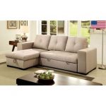 Furniture of America Living Room Small Sectional Sofa w Storage Reversible  Chaise Pull Out Bed Sleeper Ivory Fabric Contemporary US Made Sectionals