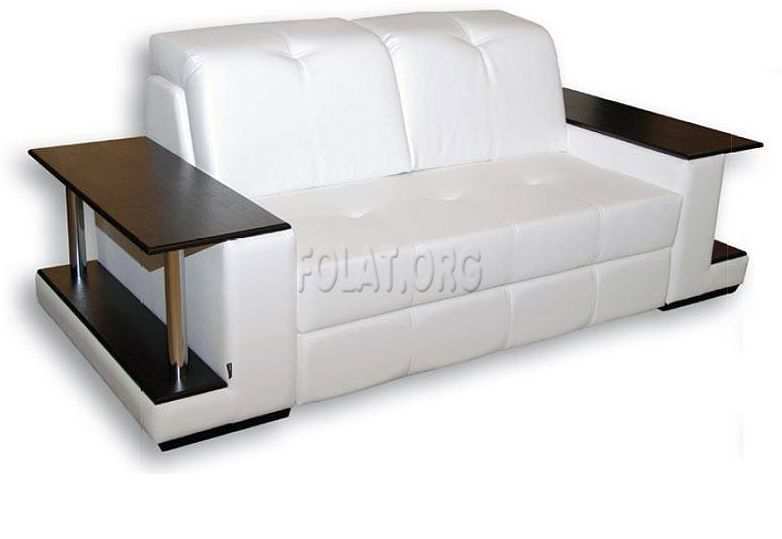White and Small Sofa Design with Wooden Table Beside for Small Living Room