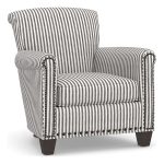 Irving Roll Arm Upholstered Armchair with Bronze Nailheads, Polyester  Wrapped Cushions, Vintage Stripe Black/Ivory
