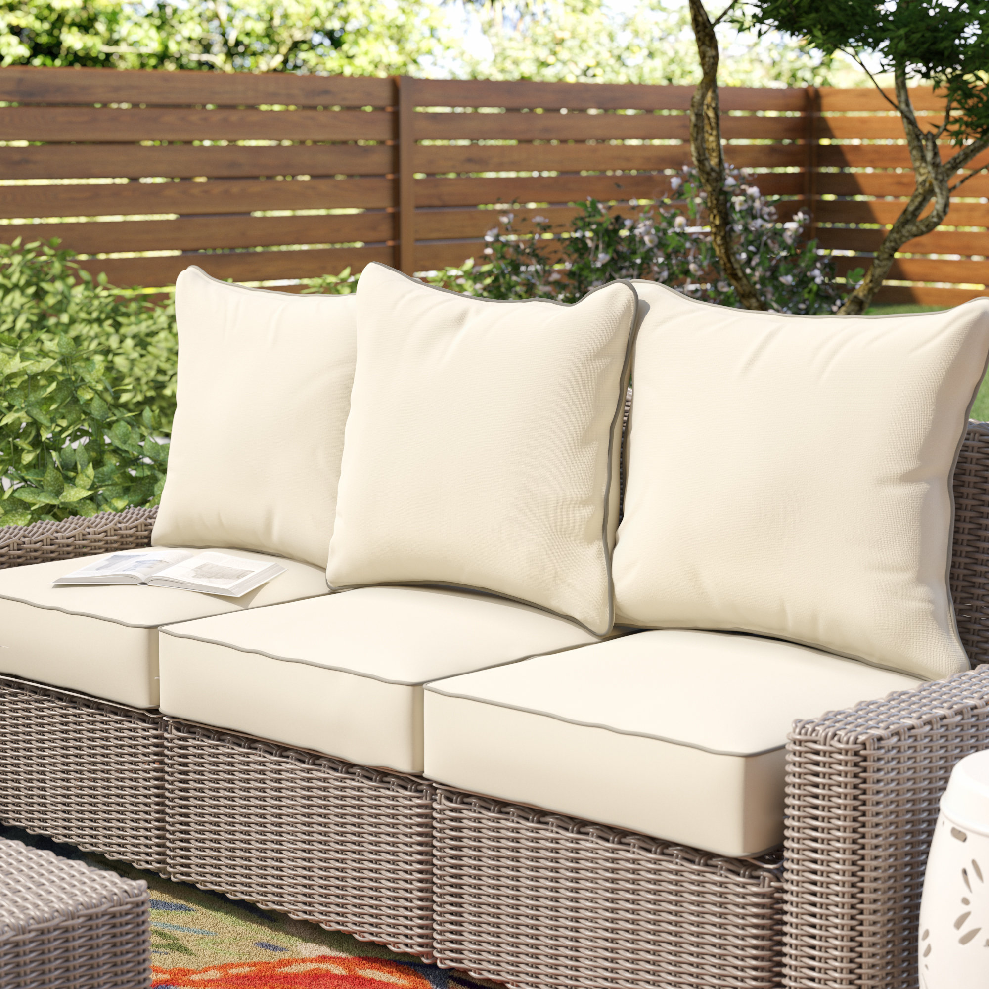 Beachcrest Home 6 Piece Piped Indoor/Outdoor Sunbrella Sofa Cushion Set &  Reviews | Wayfair