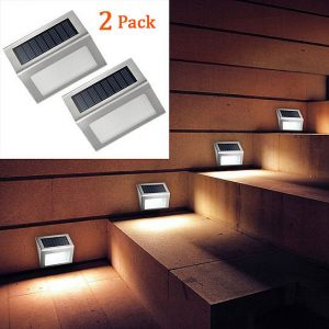 Buy 2 Pack 3 LED Solar Powered Stair Lights Outdoor Lighting for